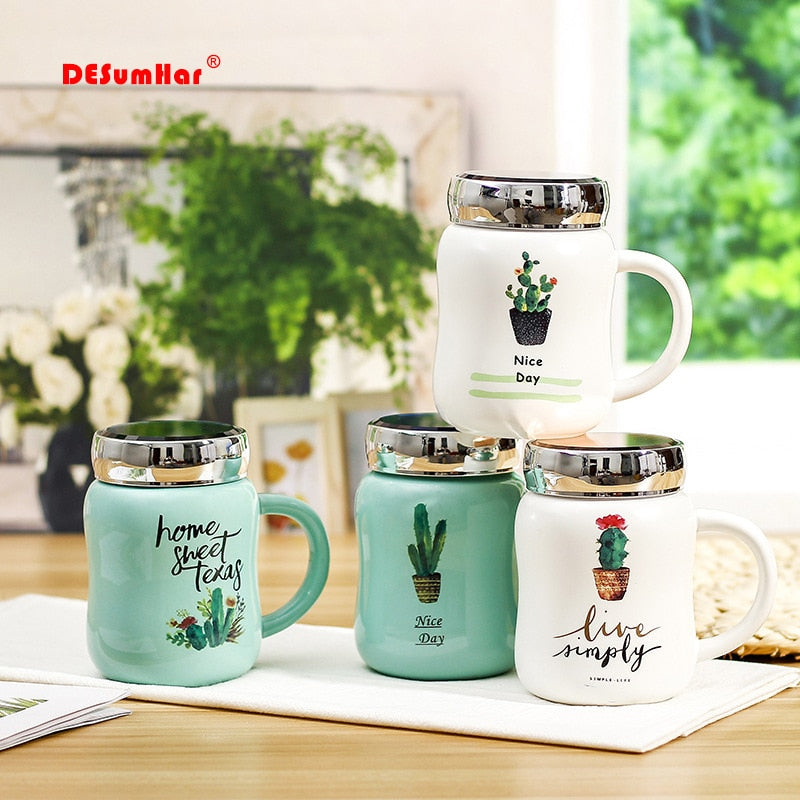 Korean style mirror cover ceramic coffee cup