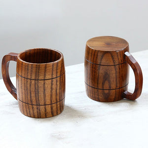 Handmade Solid Coffee Mug Beer Mug With Handle Pure Copper Moscow Mule Mugs With Large Capacity Wooden Cup Drinkwares