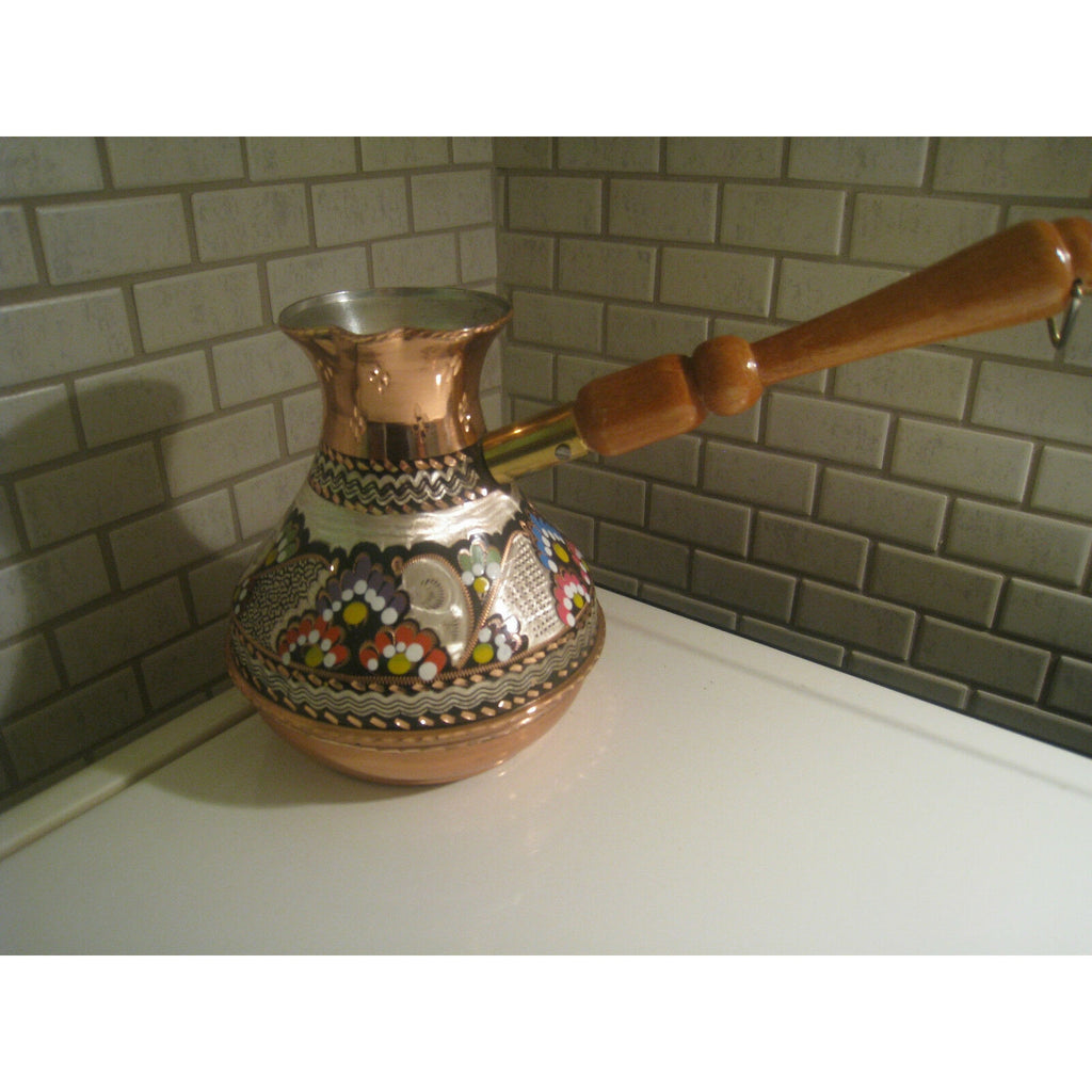 Turkish Handmade Russian Shape Copper Coffee Pot,Cezve Jezve,İbrik Enamel Carved