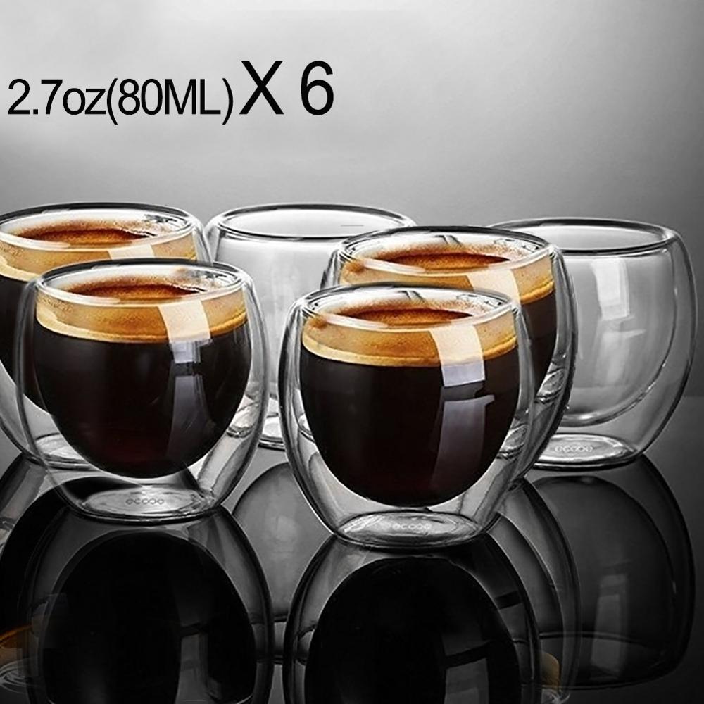 New 6Pcs 80ml 2.7oz Glass Double Walled Heat Insulated Tumbler Espresso Tea Cup coffee mug tazas de ceramica creativas