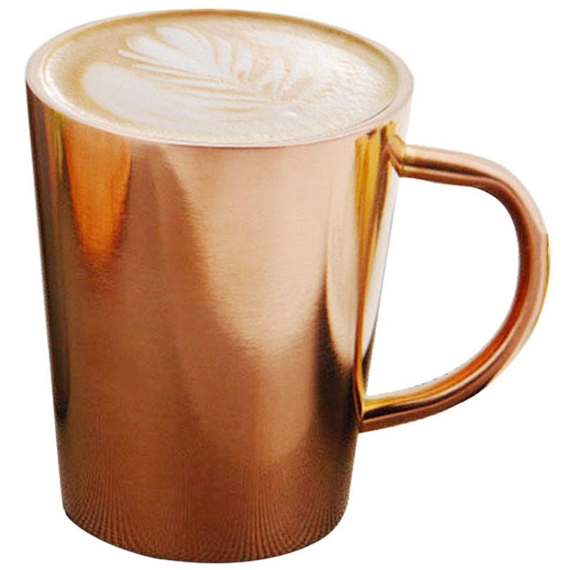 340 Ml Stainless Steel Copper Plated Coffee Cup Double Layers 304 High Temperature Resistance Milk Tea Mug Rose Gold