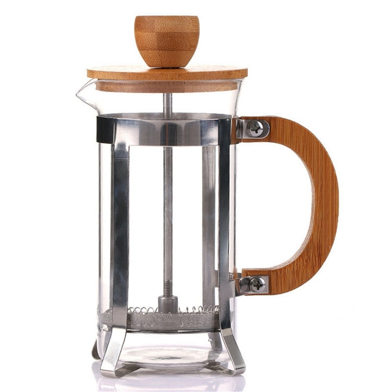 French Press Eco-Friendly Bamboo Cover Coffee Plunger Tea Maker Percolator Filter Press Coffee Kettle Pot Glass Teapot