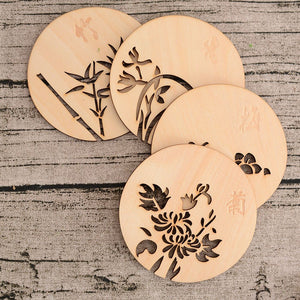 1 pcs Chinese Flowers Wooden Carved Home Coasters