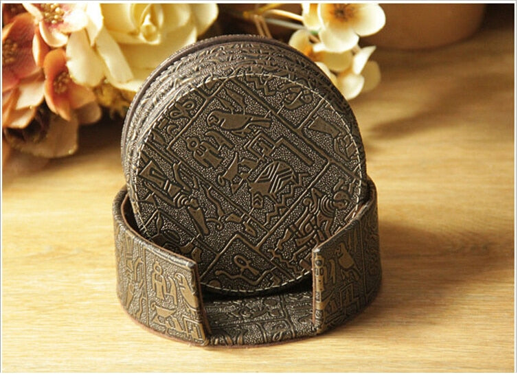 6PCS/set 10cm round leather coaster