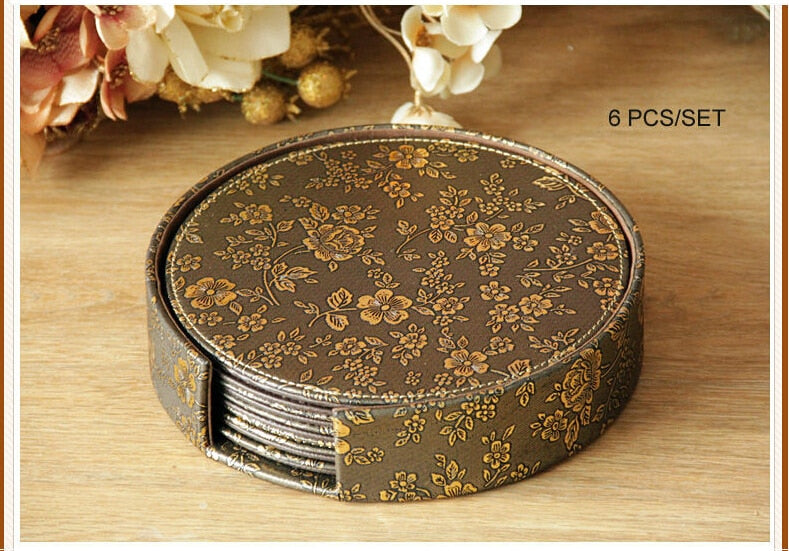 6PCS/set 10cm round leather bar coffee cup coaster